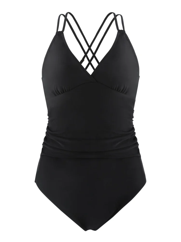 Ocean Blues Cross-Back V-Neck One-Piece, view 3