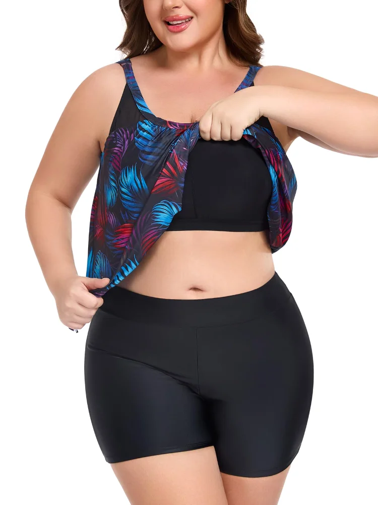 Ocean Blues High-Neck Loose-Fit Tankini Set, view 2