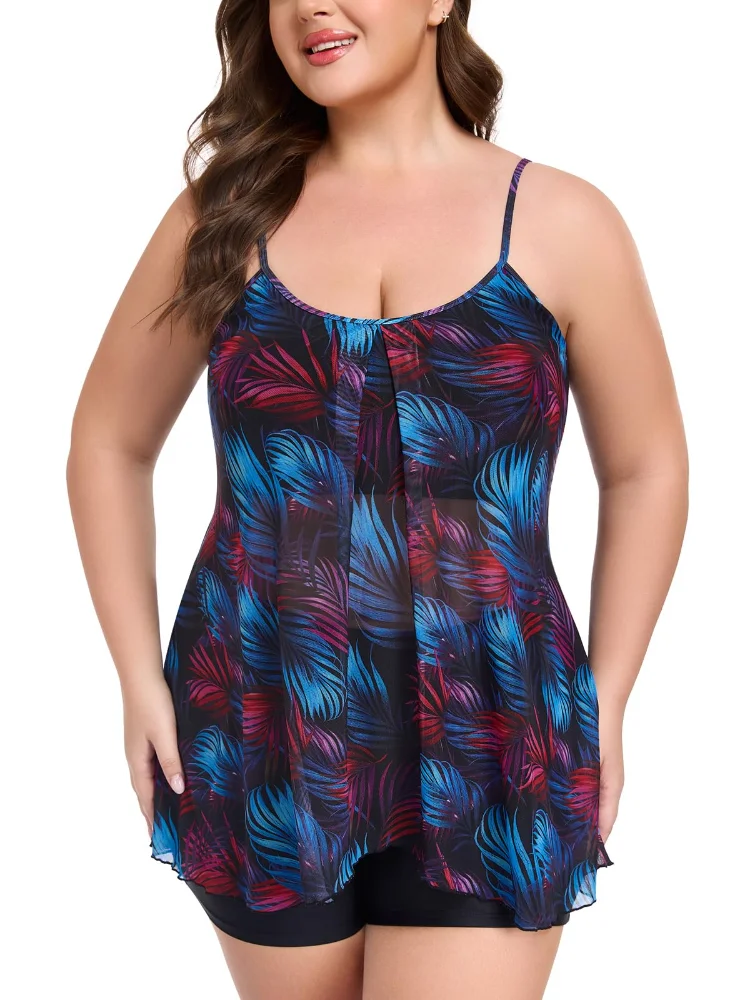 Ocean Blues Mesh Camisole Tankini Set