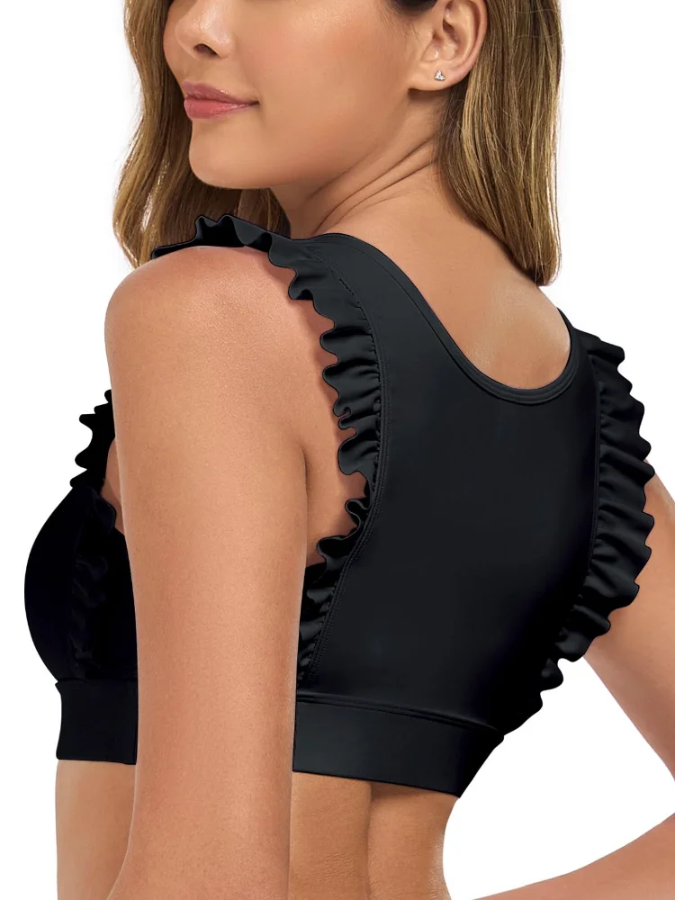 Ocean Blues Ruffle Longline Bikini Top, view 2